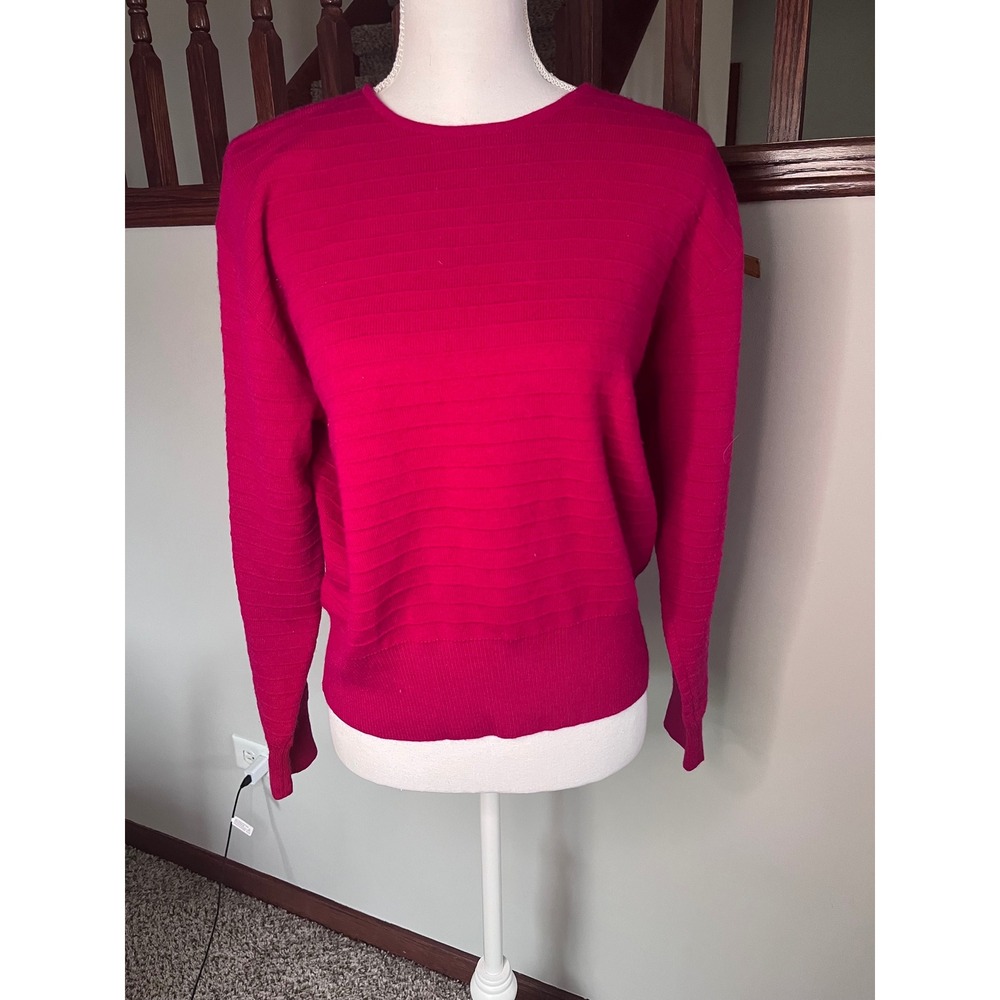 Jones New York‎ Magenta Pink Lambswool Blend Ribbed Crew Neck Sweater Womens M